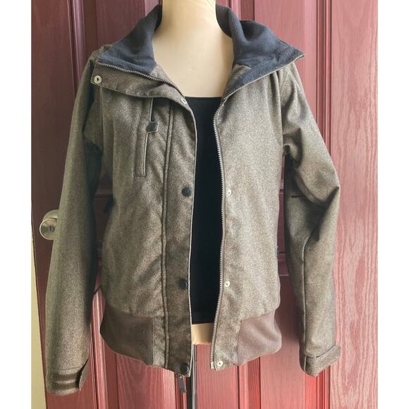 Billabong Outerwear Jacket Womens L Brown Herringbone Bomber Ski Lined No Hood - Picture 1 of 16